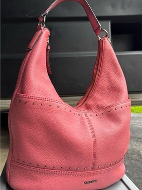 Calvin Klein Pink Leather Hobo Bag with Stud Accents